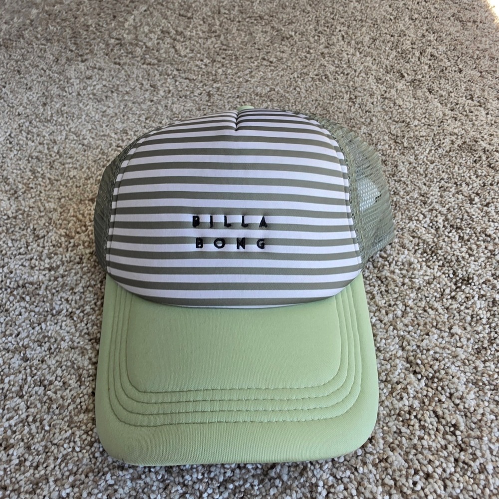 Billabong Trucker Hat Womens OSFA Sage Green Striped Mesh Snapback Surfing